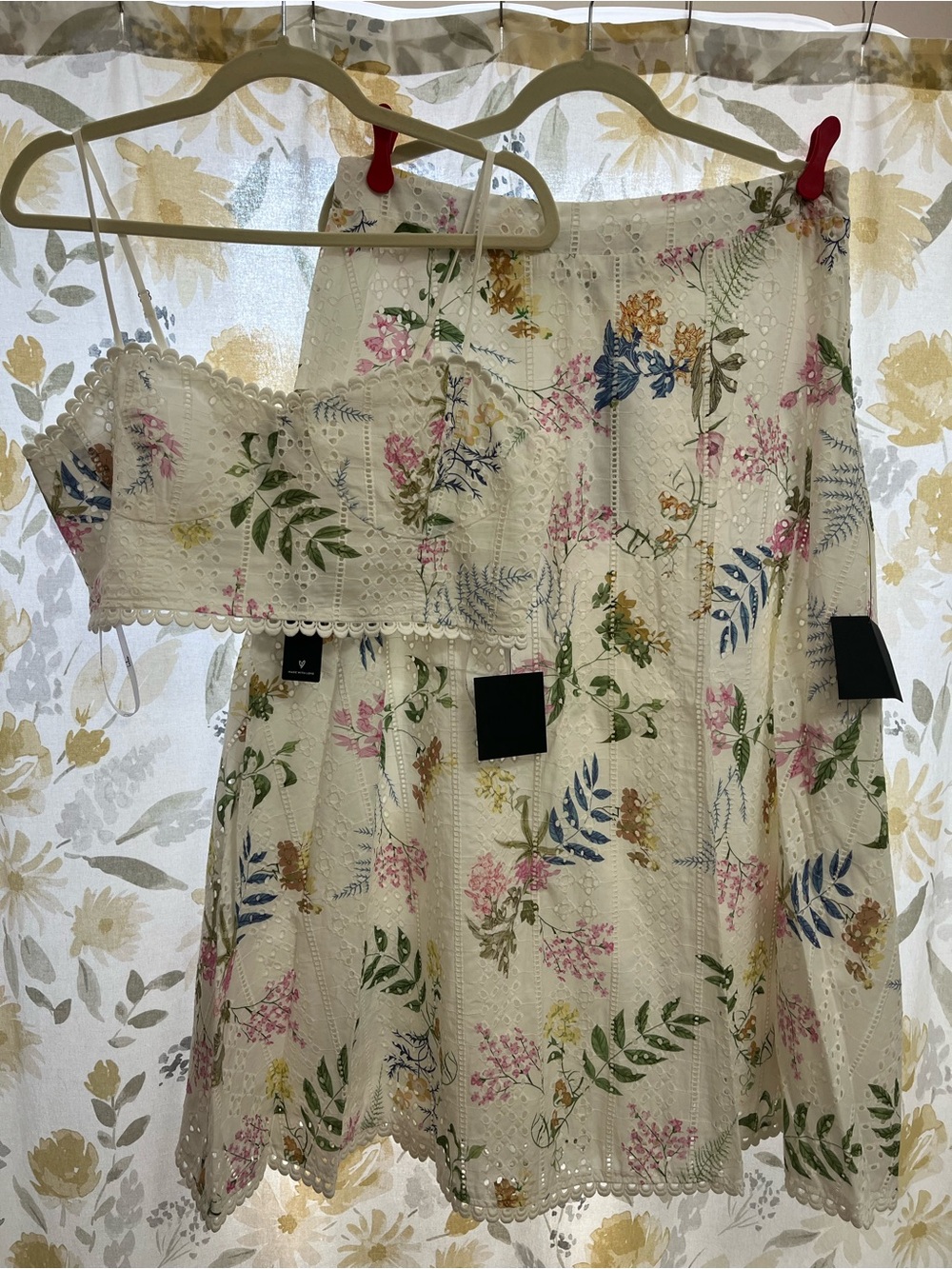 Lulu's White Eyelet Floral Skirt Set with Multicolor Botanical Print